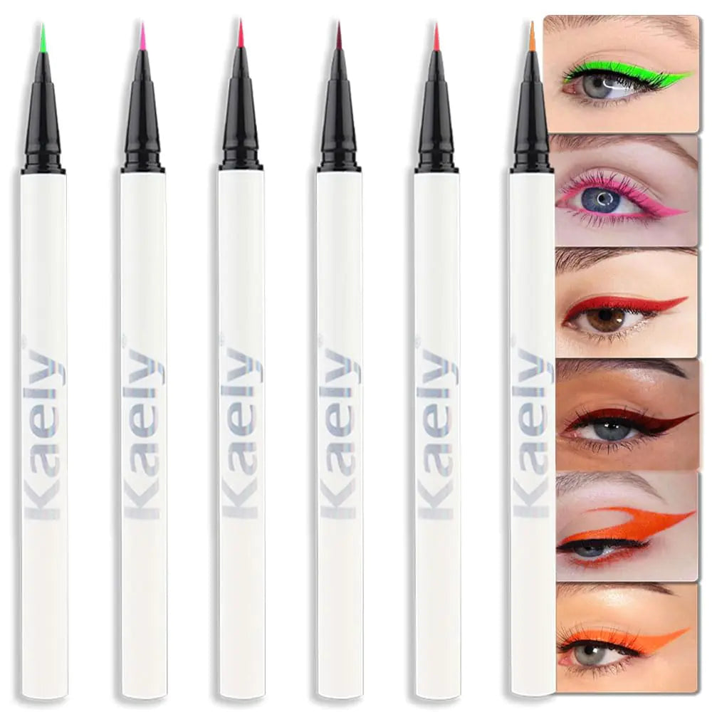 evpct 6Pcs Light Green Pink Wine Red Orange Red Waterproof Colored Eyeliner Liquid Eye Liner Set Fine Speed Dry Liquid Eyeliner lapiz delineador de ojos contra el agua blanco para ojos de colores