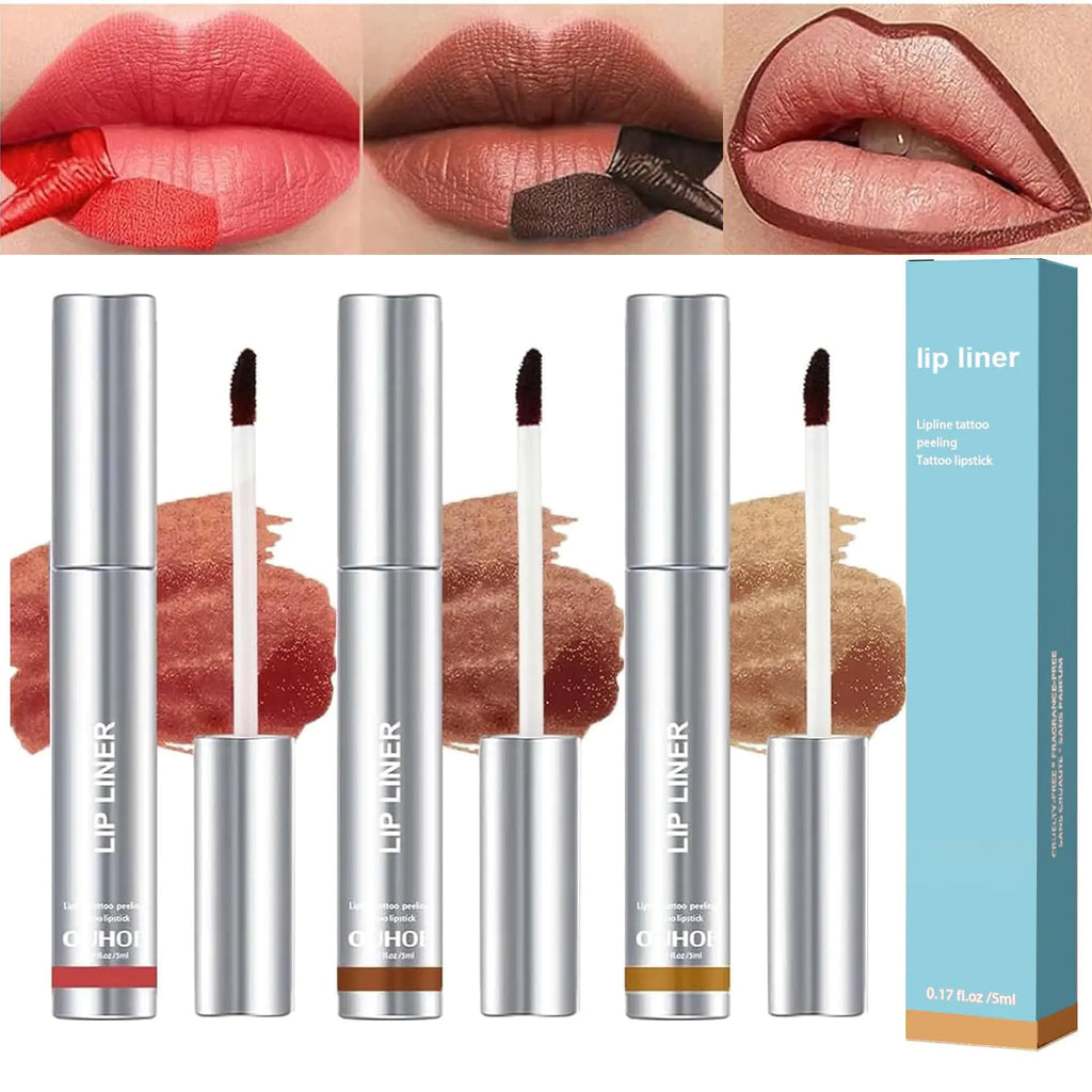 Aderier Lip Liner Peel Off Lip Liner Tattoo 3Pcs Peel Off Lip Stain Burgundy Red & Dark Brown & Light Brown Long Lasting Lip Stain Peel Off Infused with Hyaluronic Acid & Vitamin E