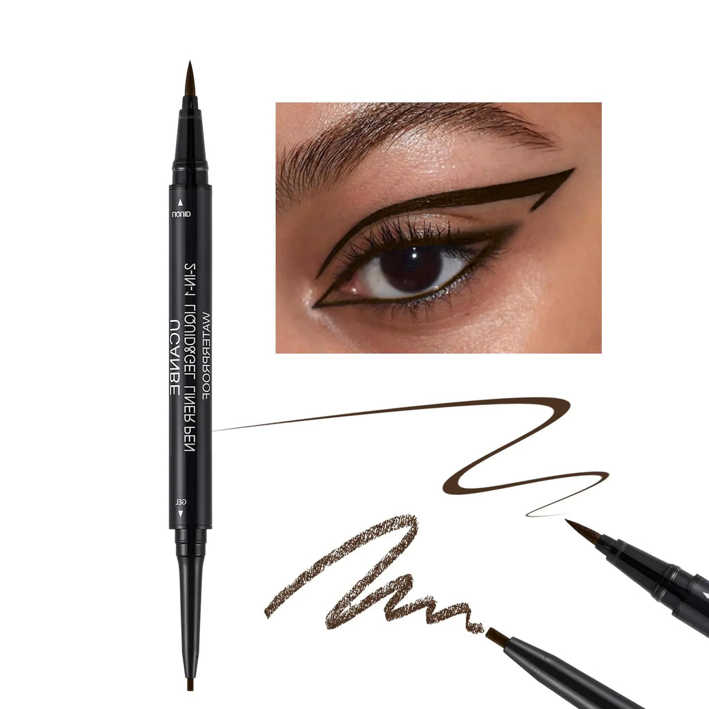 UCANBE Brown Eyeliner Pencil Dual Ended Liquid Eye liner + Gel Eyeliner 2 in 1 Highly Pigmented & Quick Drying Waterproof & Long Lasting Ultra-fine Tip Eye Makeup Pen