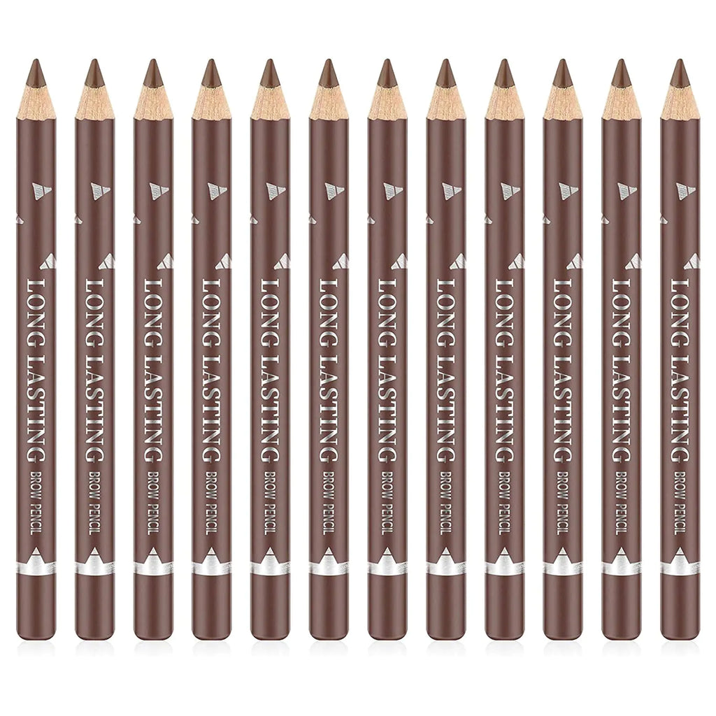 Go Ho 12 PCS Brown Eyebrow Eyeliner PencilsSweatproof Eyebrow PencilLong-lasting Nice Color Eye Brow Gel Pen Makeup Brow Tint Sticks（Medium Brown）