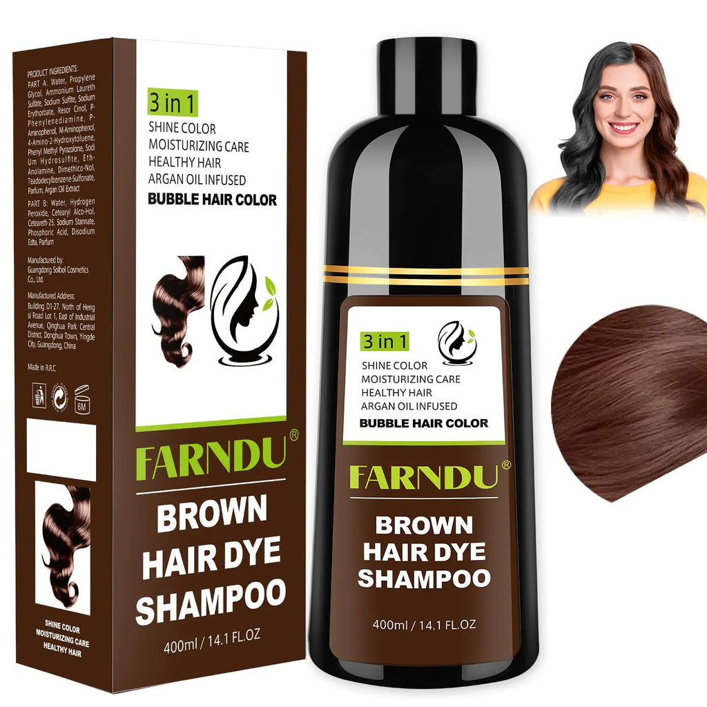 Farndu Brown Hair Dye Shampoo Gray Hair Coverage Natural Herbal Hair Color Shampoo 3 In 1 champu para canas