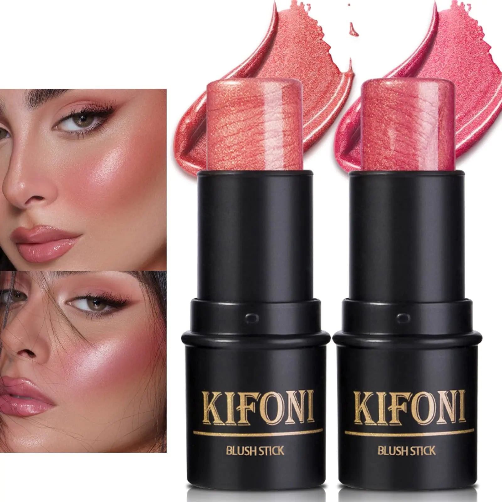 LSxia 2 Pcs Cream Blush Stick Makeup Kit Natural Shimmer & Matte Stick Blush Wand for Cheeks Lightweight Blendable Silky Cream Blush Makeup -Shimmer Blush (#01 Shimmer Pink #04 Shimmer Fuchsia)