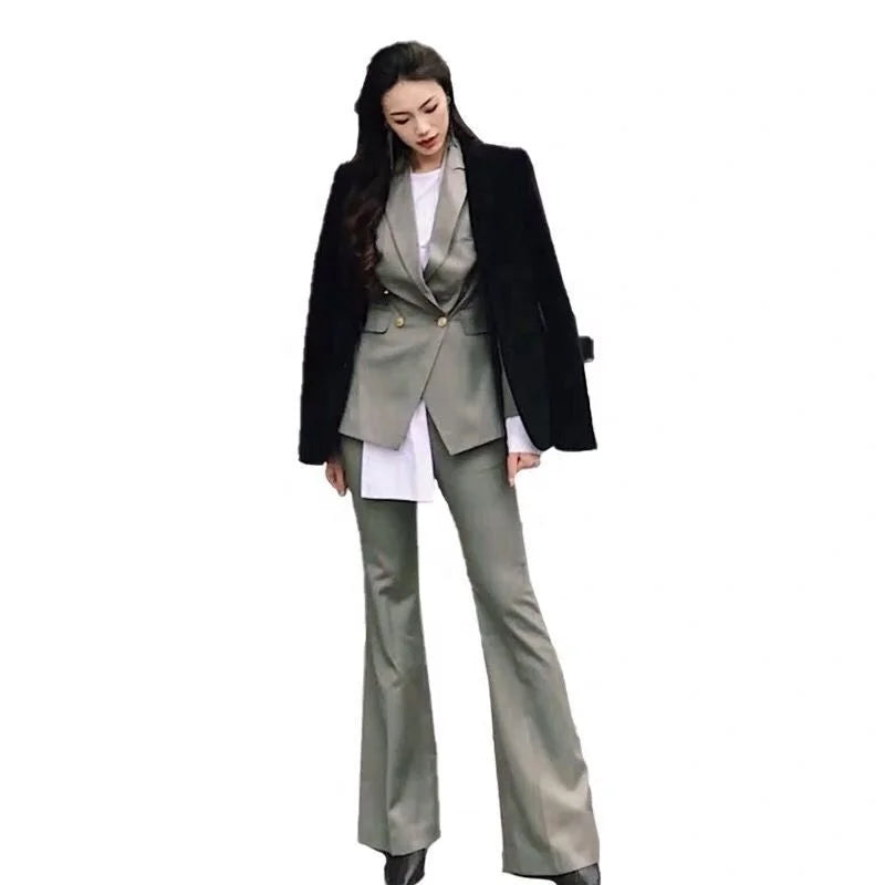 New Fashion Grey Ladies Suits Formal Women Jacket blazer Pant Set Suits