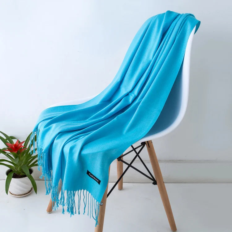 2023 New Women Scarf Thin Shawls Solid Color Women Scarf Winter Hijabs Tassels Long Cashmere Pashmina Hijabs Scarves Wraps