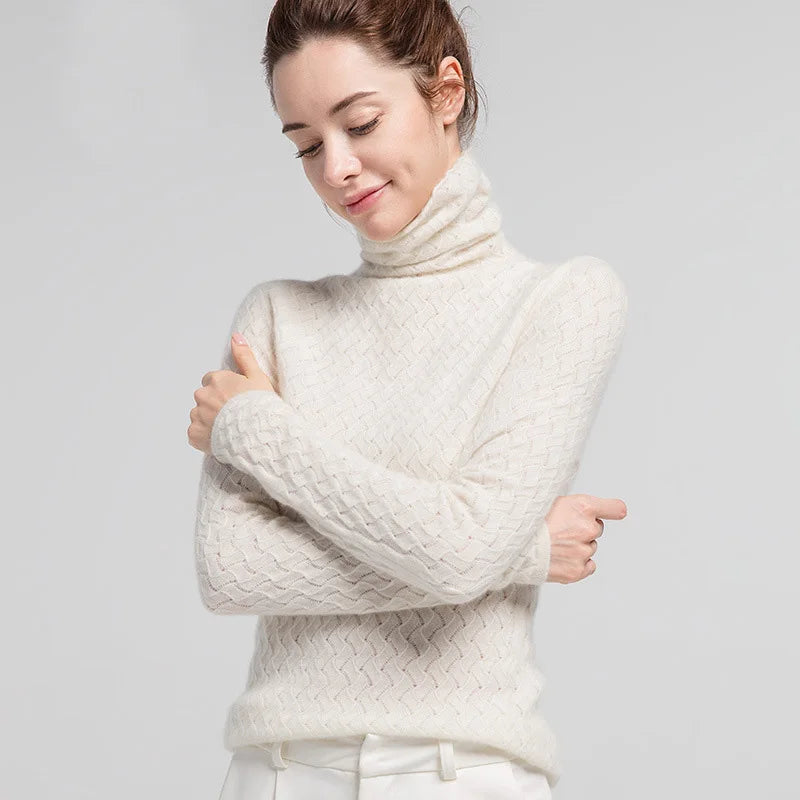 SuyaDream Women Pullover 100%Cashmere Sweater For Women Computer Knits 2020 Fall Winter Turtleneck Sweaters Bottoming Knitwear