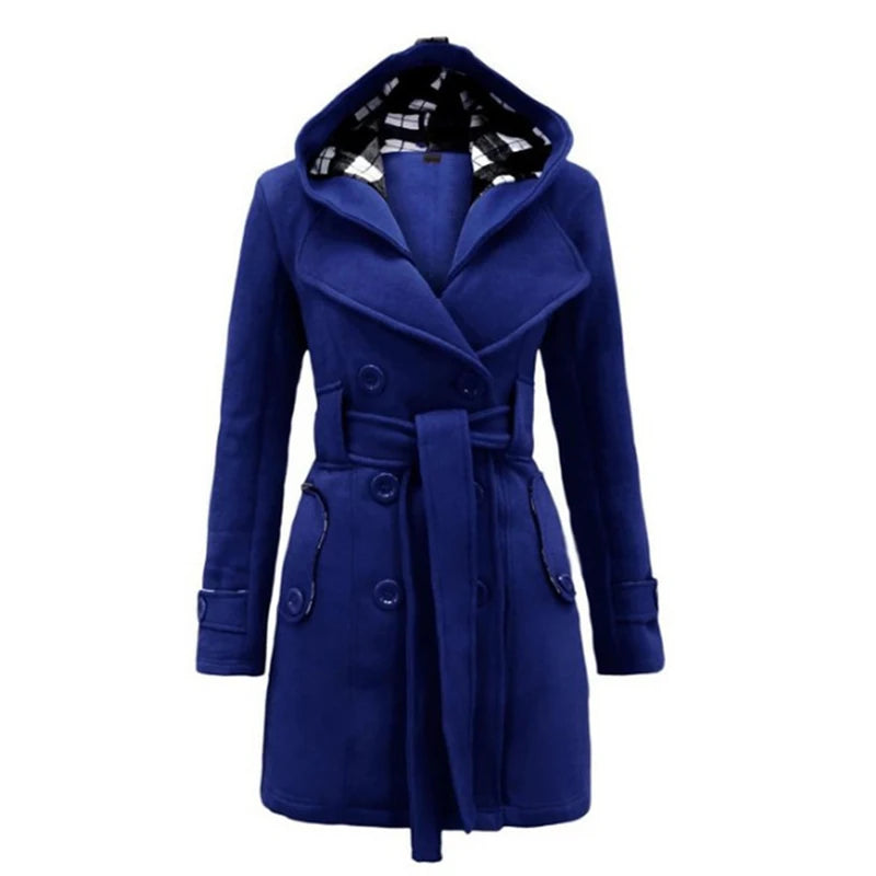 Fashion Woolen Coat Women Warm Fleece Jacket With Belts Double Breasted Solid Casual Jacket 2022 Winter Vintage Slim Ladies Coat