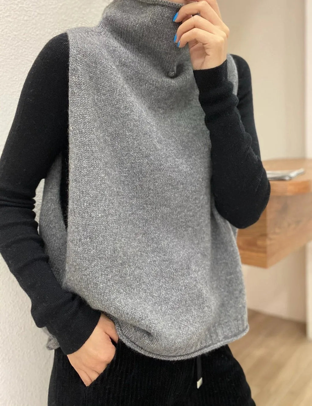 Cashmere Vest for Women, High Neck Pullover, Casual Knit Top, Sleeveless Jacket, Plus Size Waistcoat, Autumn and Winter