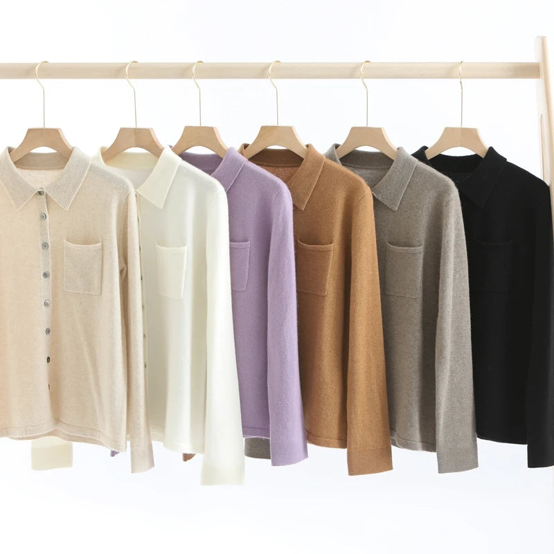 2022 New Style Cashmere Women Sweaters Cardigan  Autumn Winter Solid Color Turn Down Collar