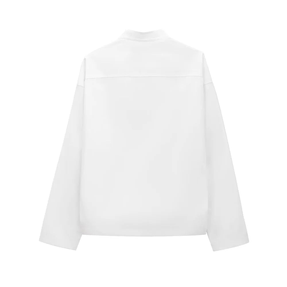 ZATRHMBM Autumn Women's Shirt Top 2024 New Fashion Collar Single-breasted Long-sleeved White Shirt Blouse Short Women's Clothes