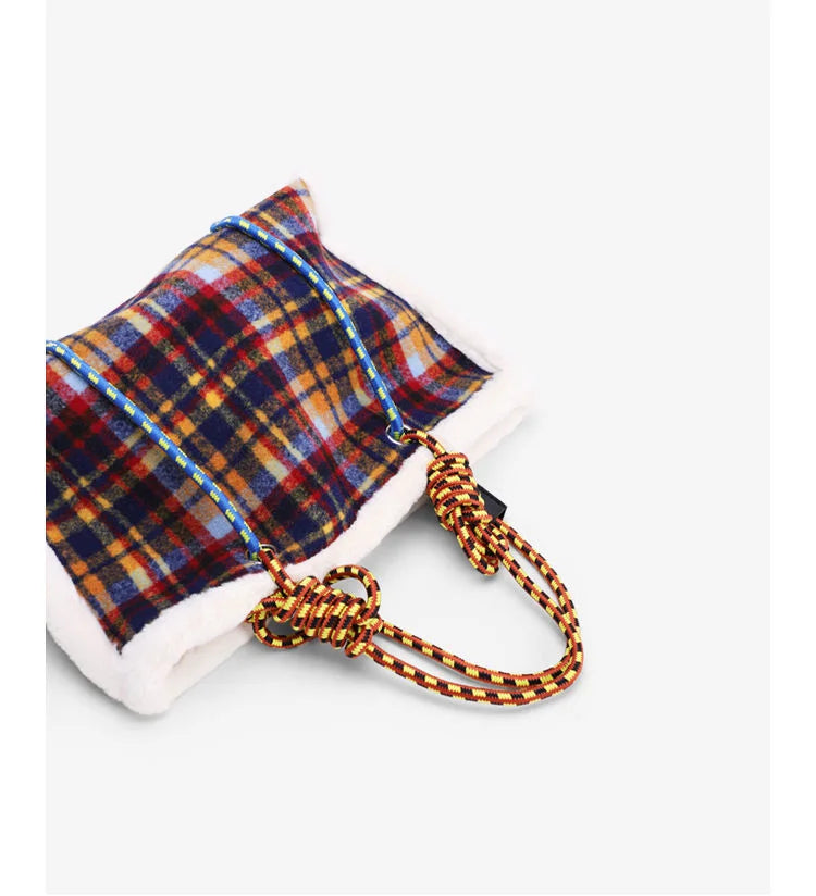 Women Bag Autumn Winter Designer Wool Vintage Plaid Casual Tote Bag Shoulder Bags Handbags Zipper SOFT High-Capacity Women Bag