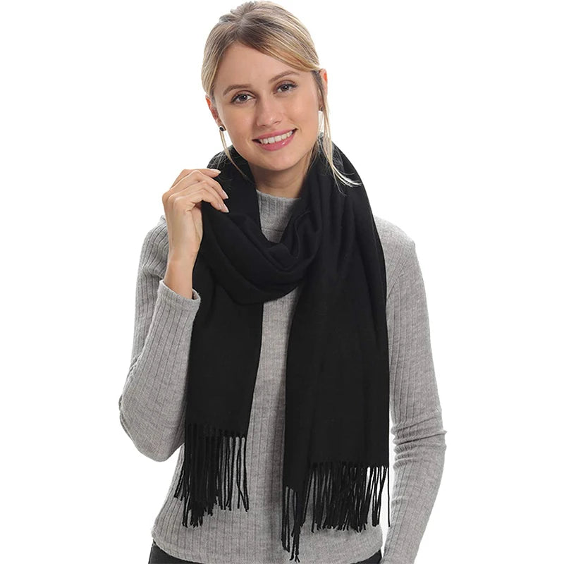 2023 New Women Scarf Thin Shawls Solid Color Women Scarf Winter Hijabs Tassels Long Cashmere Pashmina Hijabs Scarves Wraps