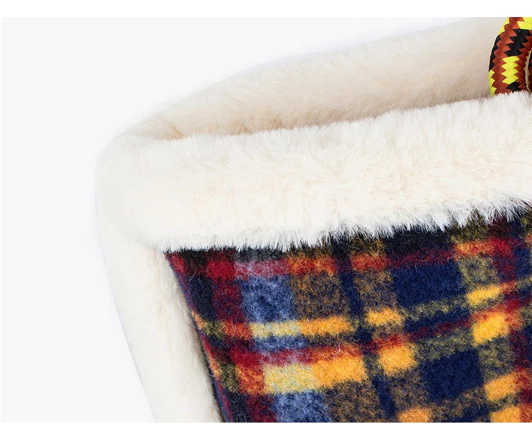 Women Bag Autumn Winter Designer Wool Vintage Plaid Casual Tote Bag Shoulder Bags Handbags Zipper SOFT High-Capacity Women Bag