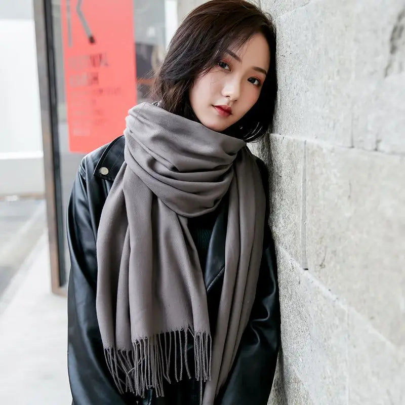 2023 New Women Scarf Thin Shawls Solid Color Women Scarf Winter Hijabs Tassels Long Cashmere Pashmina Hijabs Scarves Wraps