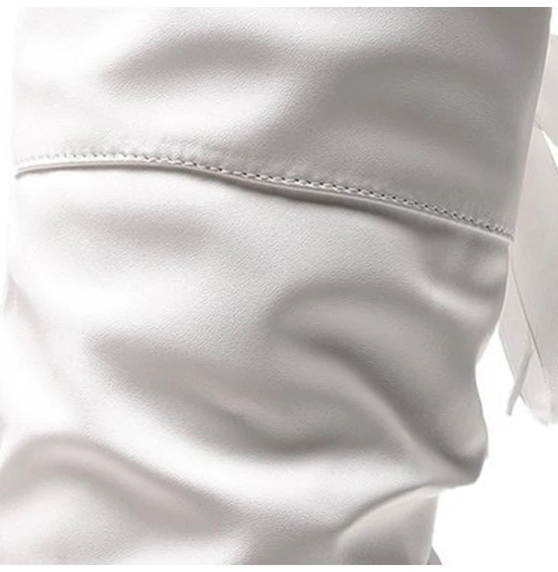 Shoes For Women 2022 Spring Knee High Boots Red Black White Tall Boots Woman Pleated Low Heel Casual Leather Female Long Shoes