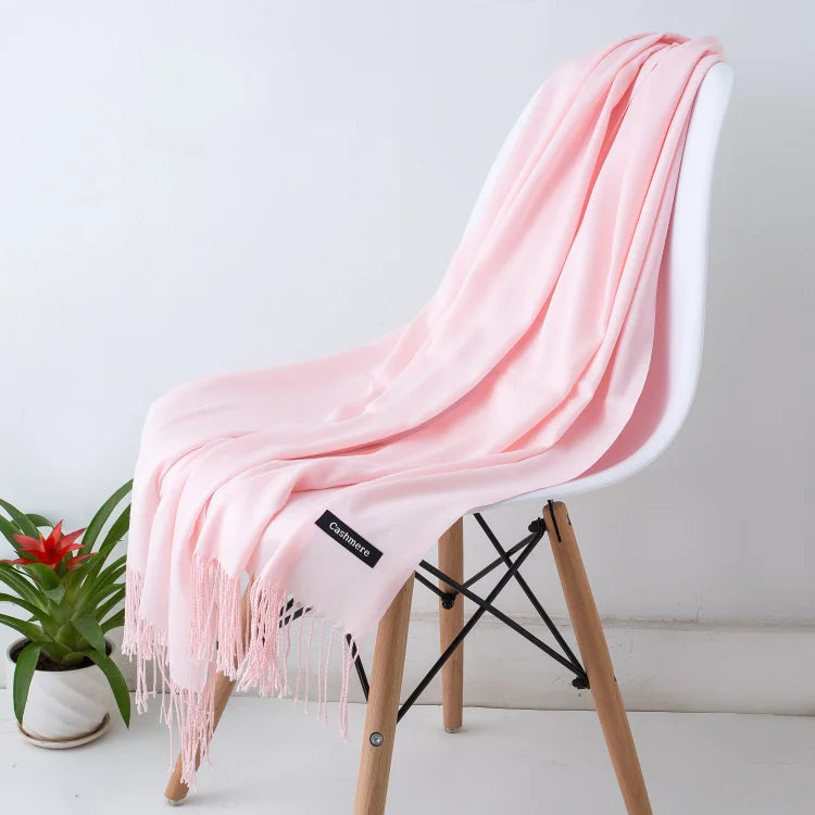 2023 New Women Scarf Thin Shawls Solid Color Women Scarf Winter Hijabs Tassels Long Cashmere Pashmina Hijabs Scarves Wraps
