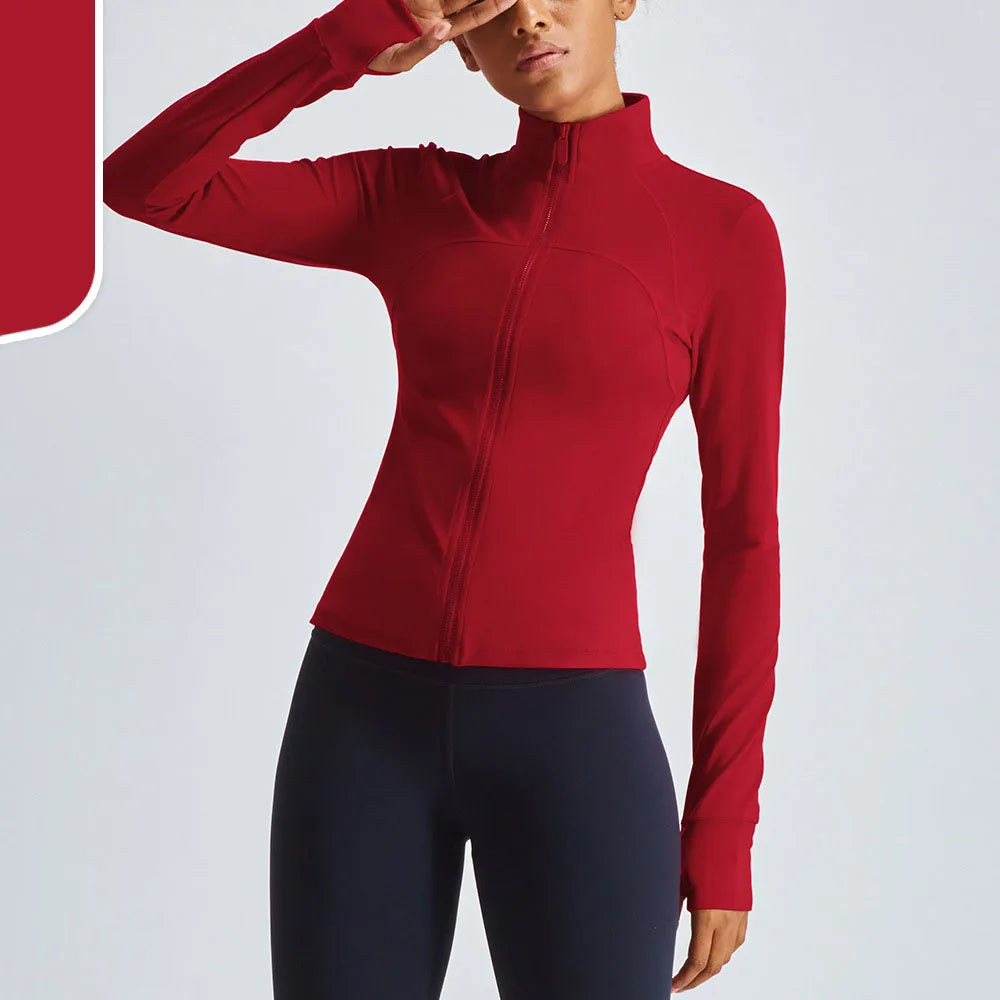 Running Women Jacket Sport Clothes Woman Gym Long Sleeve Workout Thumb Hole Crop Zip Top