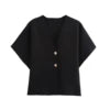 KAR&OT ZA 2024 Autumn New Arrivals Women's All-match Plain Short-sleeved V-neck Sports Knitted Cardigan Jacket 4192101