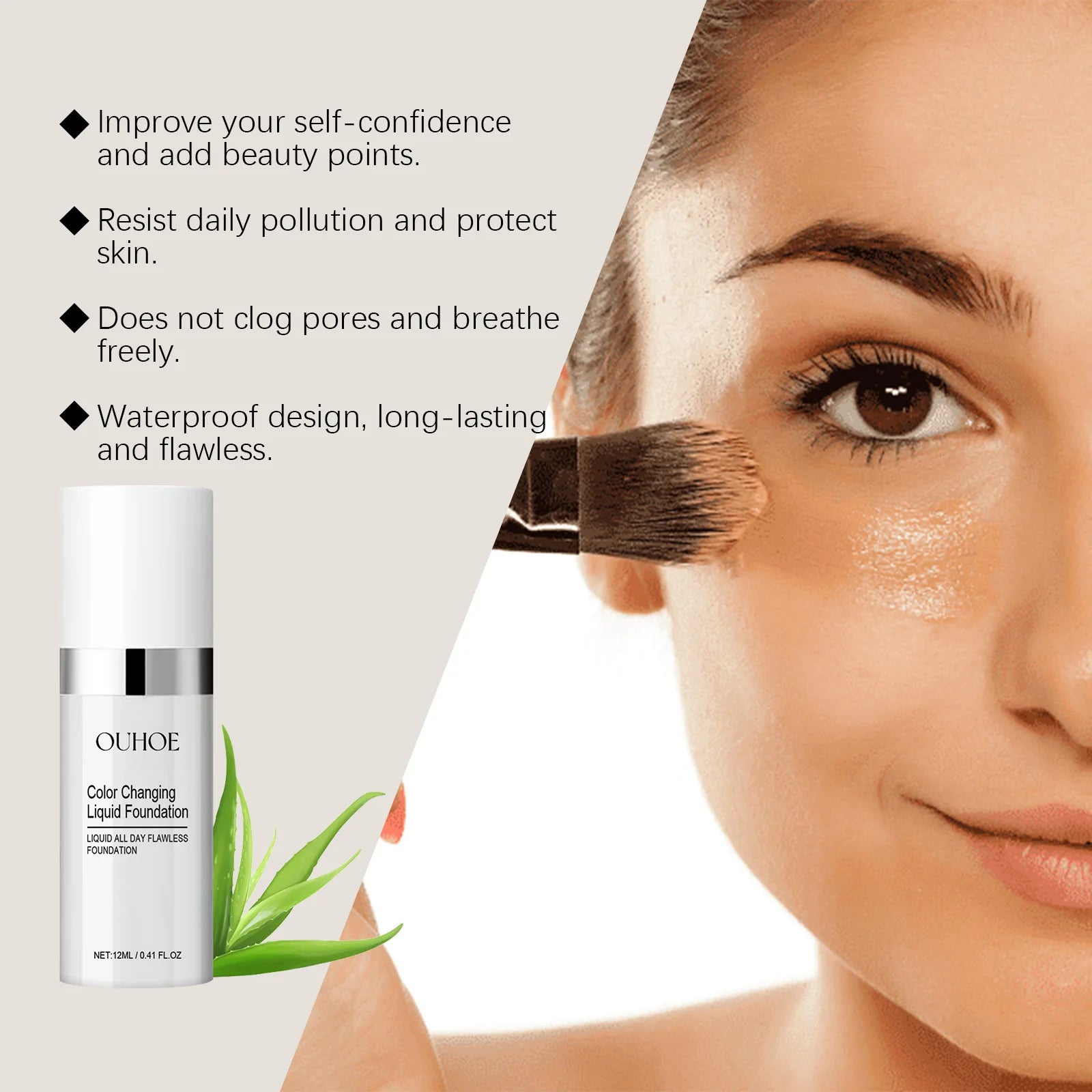 Ouhoe Color Changing Liquid Foundation Concealer Anti-sweat Makeup Long-lasting Moisturizing Waterproof Cream Female 30g 12ml