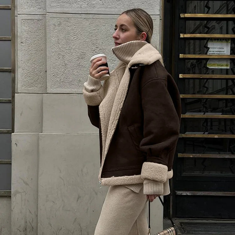 Ladies Warm Wear Custom Women's Clothes 2024 Jackets and Coats Suede Zip up Vintage Sherpa Fleece Winter Jacket Woman