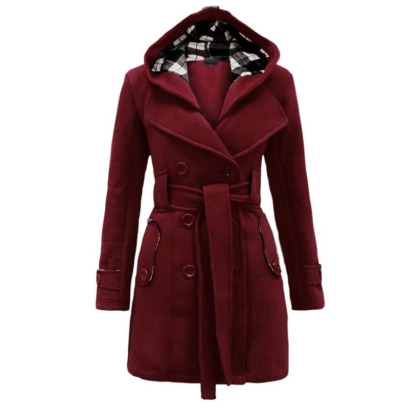 Fashion Woolen Coat Women Warm Fleece Jacket With Belts Double Breasted Solid Casual Jacket 2022 Winter Vintage Slim Ladies Coat