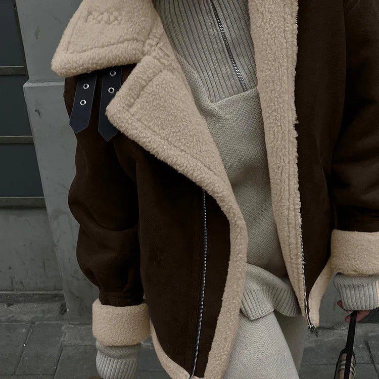 Ladies Warm Wear Custom Women's Clothes 2024 Jackets and Coats Suede Zip up Vintage Sherpa Fleece Winter Jacket Woman