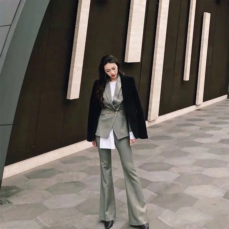 New Fashion Grey Ladies Suits Formal Women Jacket blazer Pant Set Suits