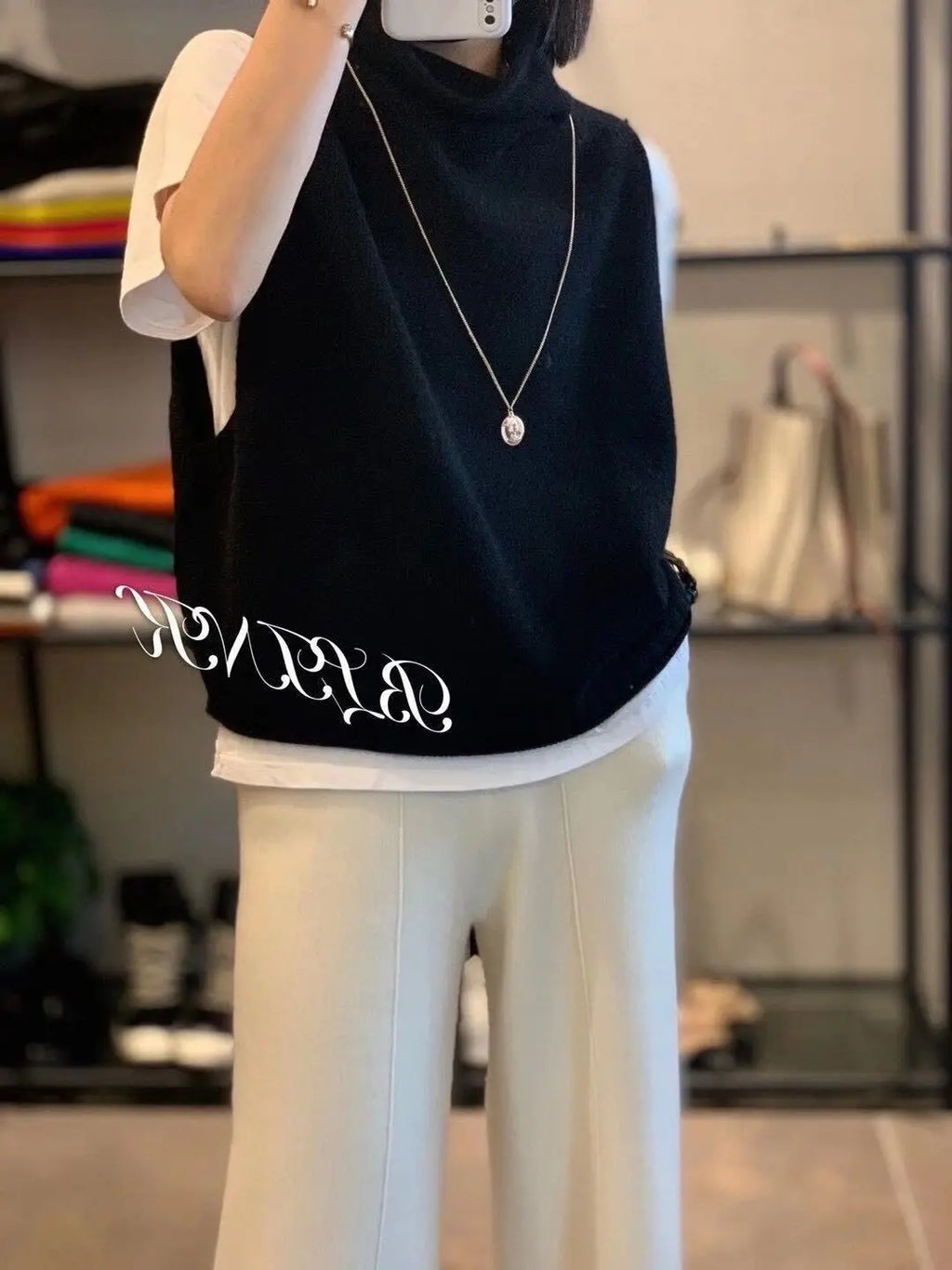 Cashmere Vest for Women, High Neck Pullover, Casual Knit Top, Sleeveless Jacket, Plus Size Waistcoat, Autumn and Winter