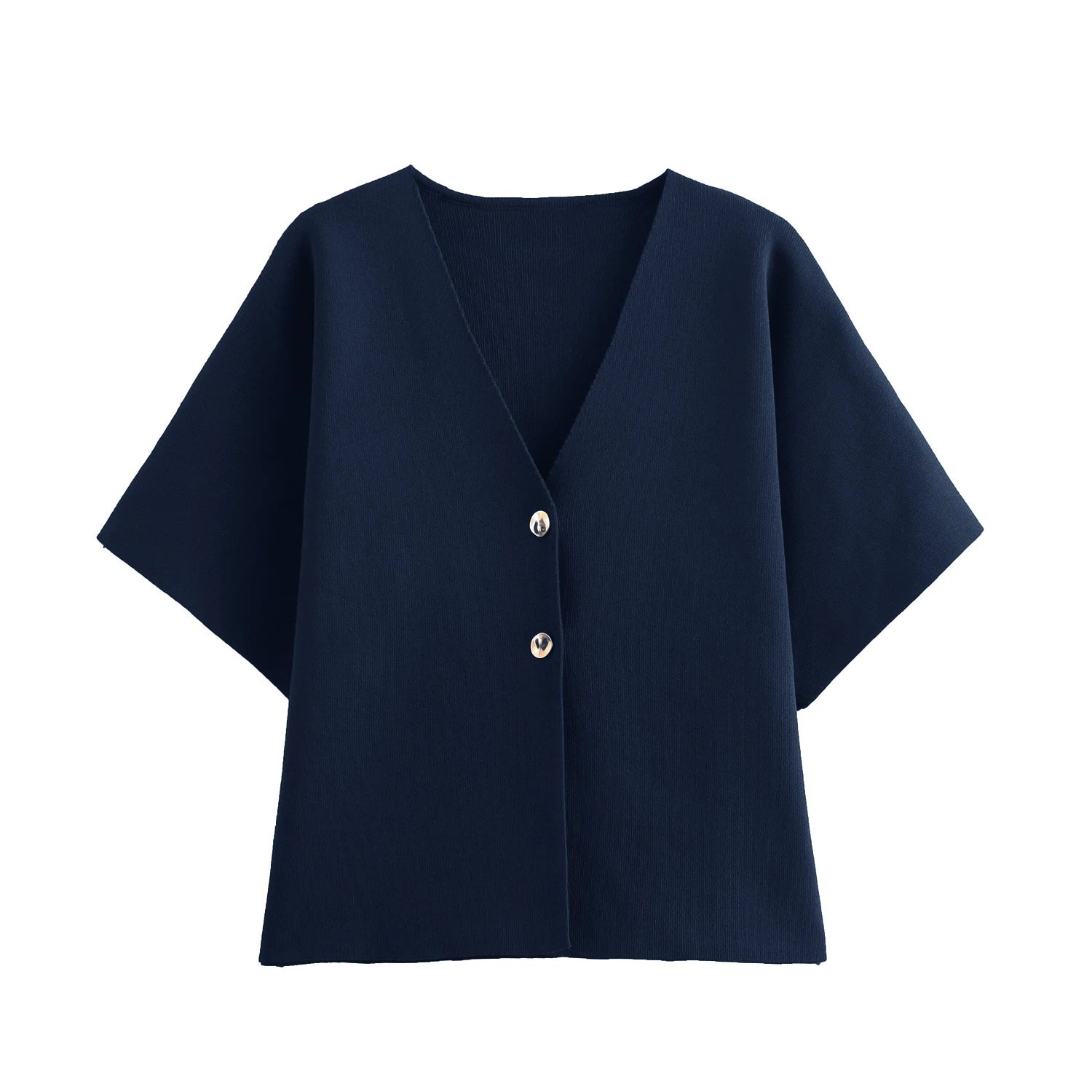 KAR&OT ZA 2024 Autumn New Arrivals Women's All-match Plain Short-sleeved V-neck Sports Knitted Cardigan Jacket 4192101