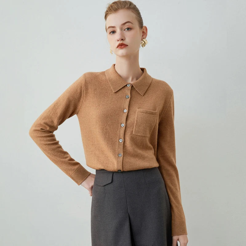 2022 New Style Cashmere Women Sweaters Cardigan  Autumn Winter Solid Color Turn Down Collar