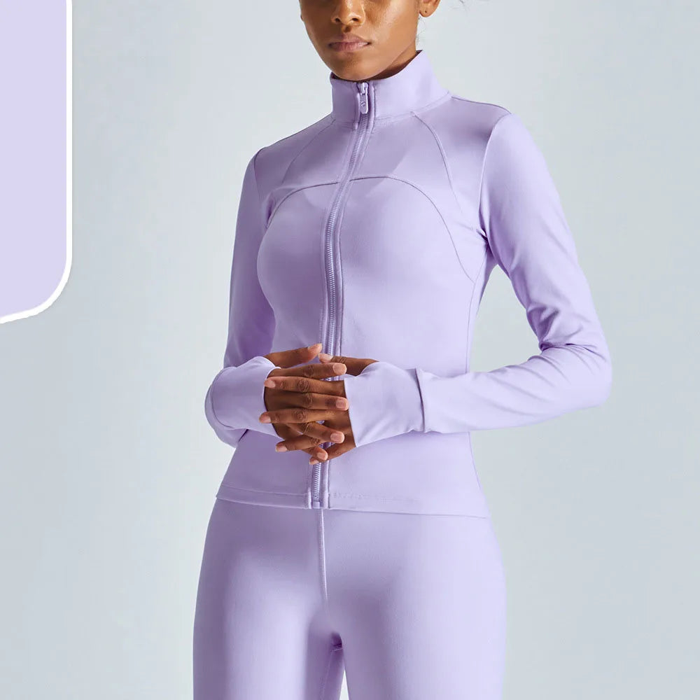 Running Women Jacket Sport Clothes Woman Gym Long Sleeve Workout Thumb Hole Crop Zip Top