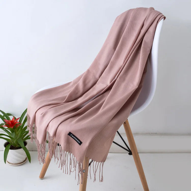 2023 New Women Scarf Thin Shawls Solid Color Women Scarf Winter Hijabs Tassels Long Cashmere Pashmina Hijabs Scarves Wraps