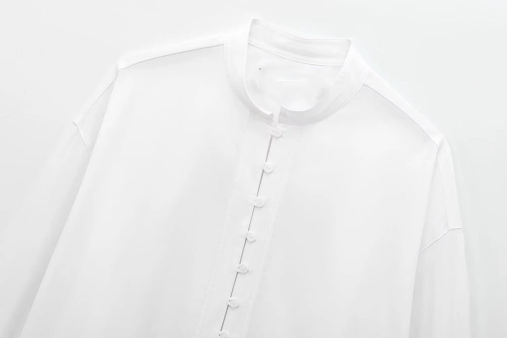 ZATRHMBM Autumn Women's Shirt Top 2024 New Fashion Collar Single-breasted Long-sleeved White Shirt Blouse Short Women's Clothes