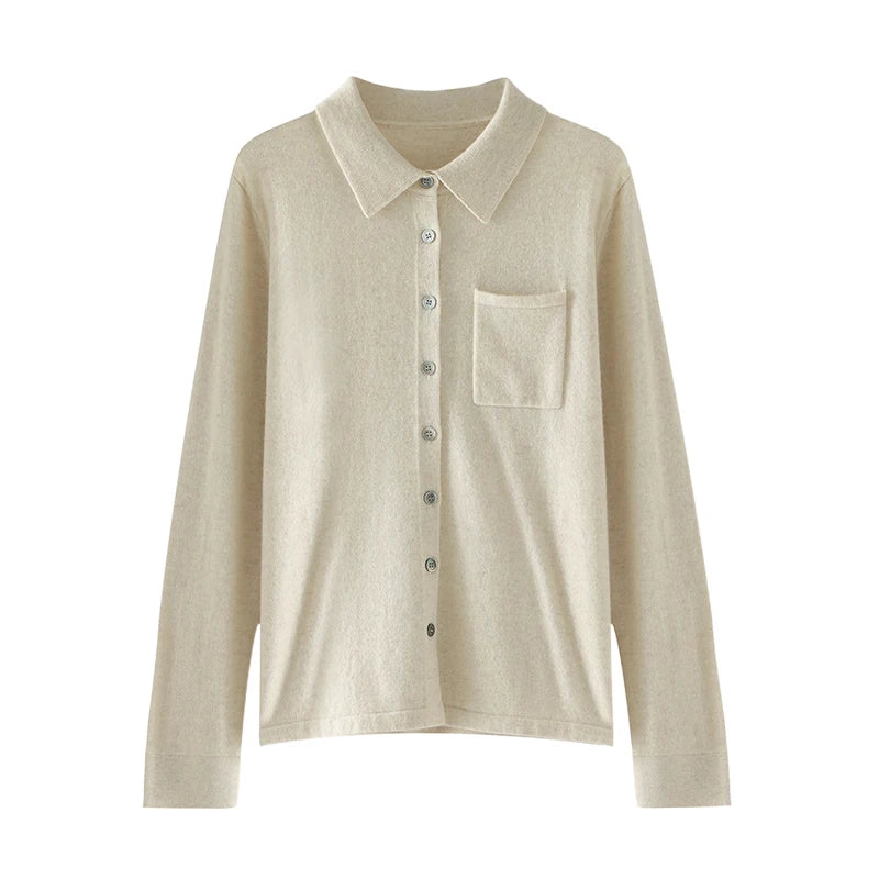 2022 New Style Cashmere Women Sweaters Cardigan  Autumn Winter Solid Color Turn Down Collar