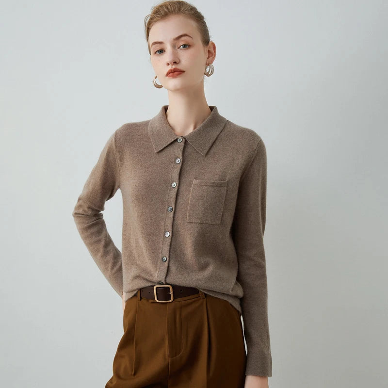 2022 New Style Cashmere Women Sweaters Cardigan  Autumn Winter Solid Color Turn Down Collar