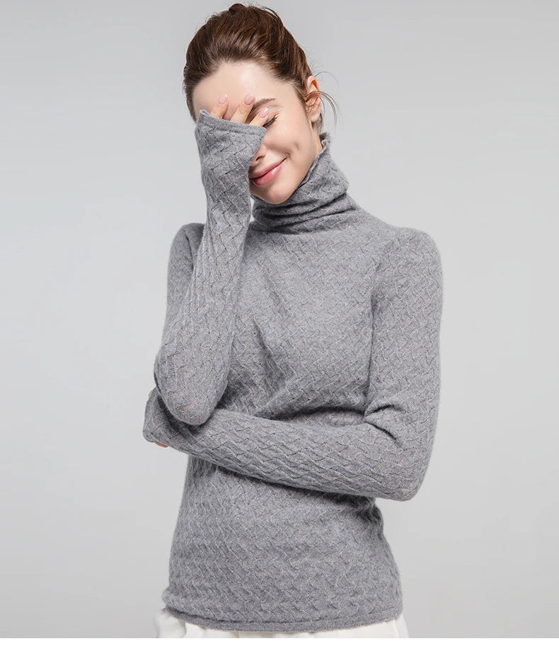 SuyaDream Women Pullover 100%Cashmere Sweater For Women Computer Knits 2020 Fall Winter Turtleneck Sweaters Bottoming Knitwear