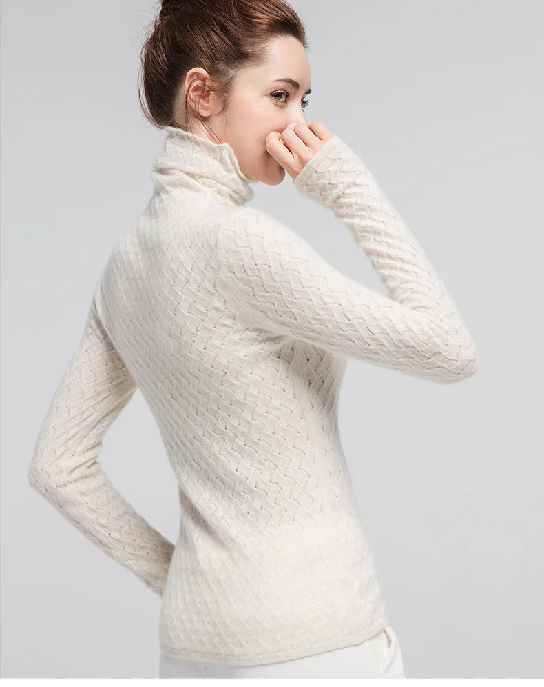 SuyaDream Women Pullover 100%Cashmere Sweater For Women Computer Knits 2020 Fall Winter Turtleneck Sweaters Bottoming Knitwear