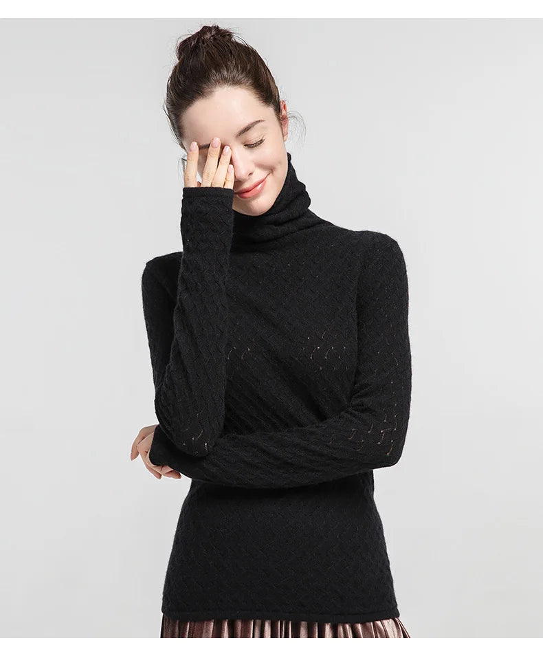 SuyaDream Women Pullover 100%Cashmere Sweater For Women Computer Knits 2020 Fall Winter Turtleneck Sweaters Bottoming Knitwear