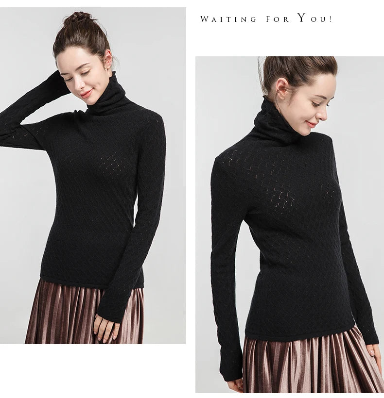 SuyaDream Women Pullover 100%Cashmere Sweater For Women Computer Knits 2020 Fall Winter Turtleneck Sweaters Bottoming Knitwear