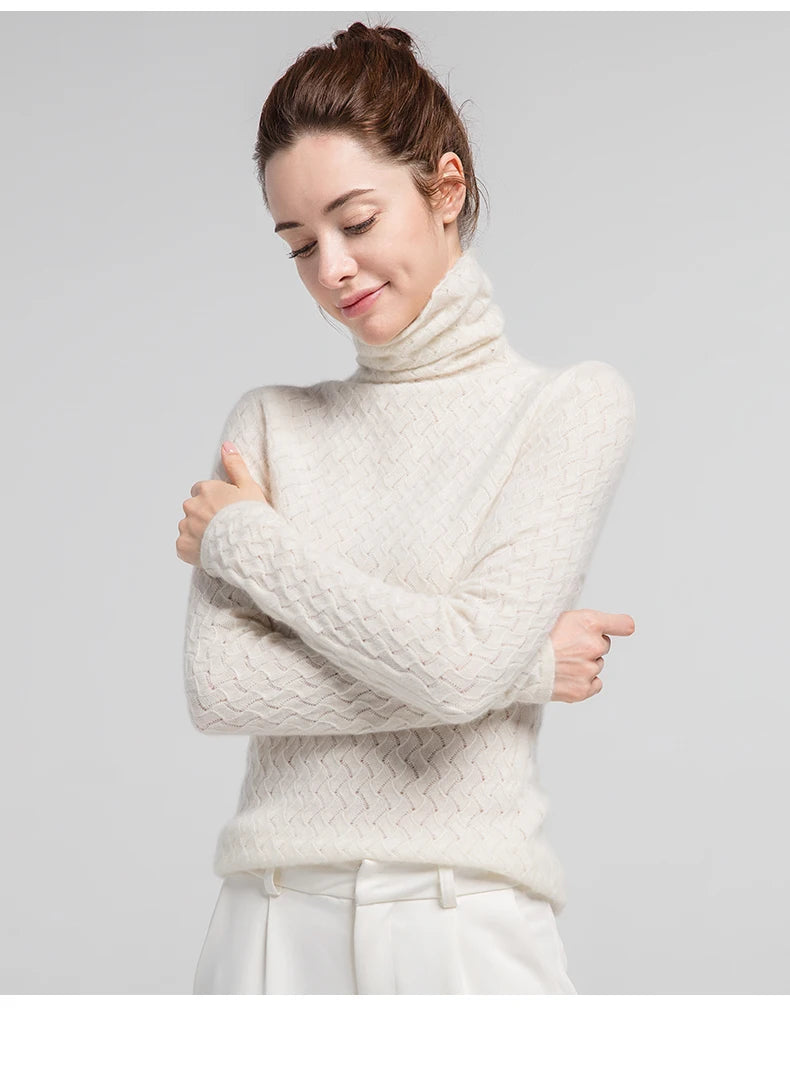 SuyaDream Women Pullover 100%Cashmere Sweater For Women Computer Knits 2020 Fall Winter Turtleneck Sweaters Bottoming Knitwear