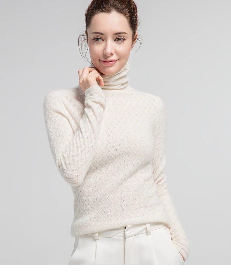 SuyaDream Women Pullover 100%Cashmere Sweater For Women Computer Knits 2020 Fall Winter Turtleneck Sweaters Bottoming Knitwear