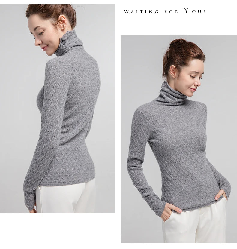 SuyaDream Women Pullover 100%Cashmere Sweater For Women Computer Knits 2020 Fall Winter Turtleneck Sweaters Bottoming Knitwear