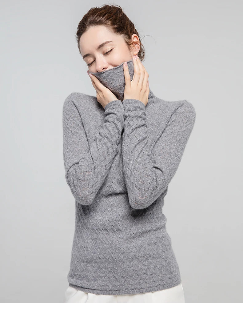 SuyaDream Women Pullover 100%Cashmere Sweater For Women Computer Knits 2020 Fall Winter Turtleneck Sweaters Bottoming Knitwear