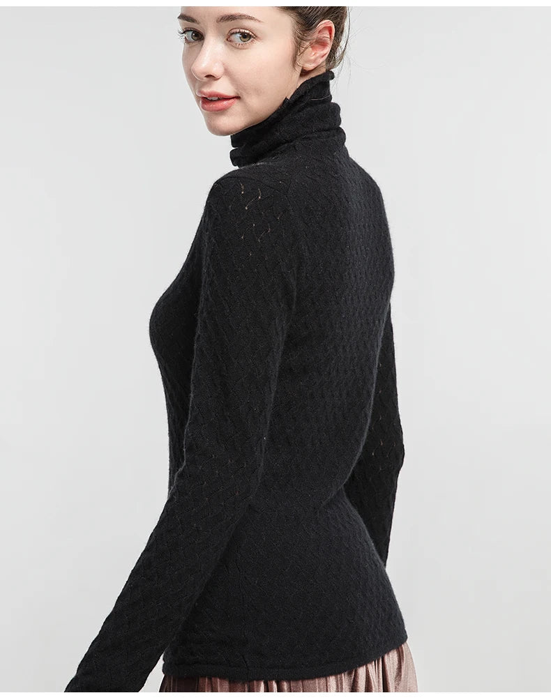 SuyaDream Women Pullover 100%Cashmere Sweater For Women Computer Knits 2020 Fall Winter Turtleneck Sweaters Bottoming Knitwear