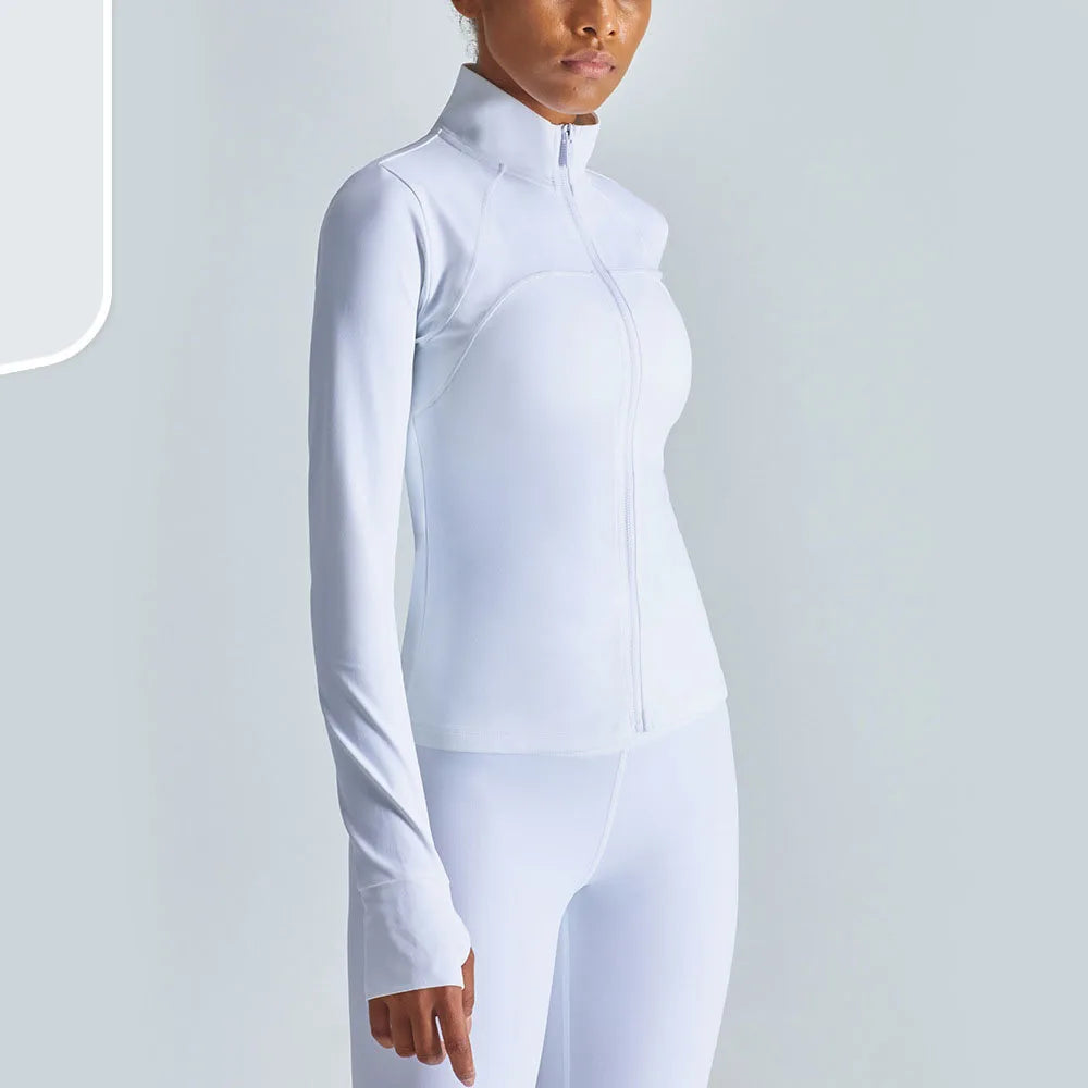 Running Women Jacket Sport Clothes Woman Gym Long Sleeve Workout Thumb Hole Crop Zip Top