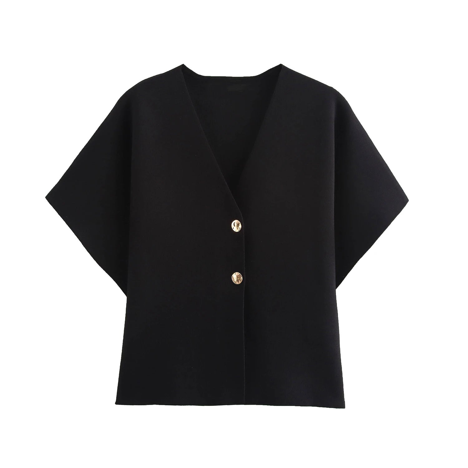 KAR&OT ZA 2024 Autumn New Arrivals Women's All-match Plain Short-sleeved V-neck Sports Knitted Cardigan Jacket 4192101