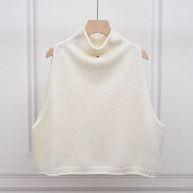 Cashmere Vest for Women, High Neck Pullover, Casual Knit Top, Sleeveless Jacket, Plus Size Waistcoat, Autumn and Winter