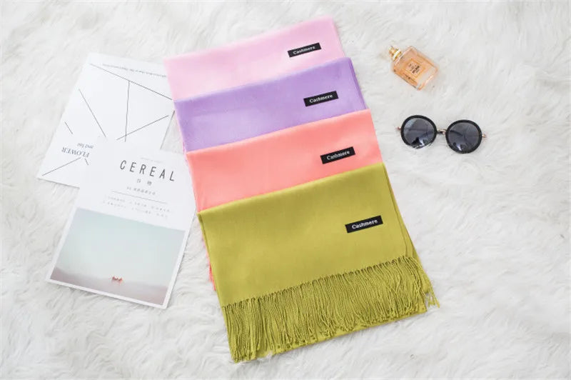 2023 New Women Scarf Thin Shawls Solid Color Women Scarf Winter Hijabs Tassels Long Cashmere Pashmina Hijabs Scarves Wraps