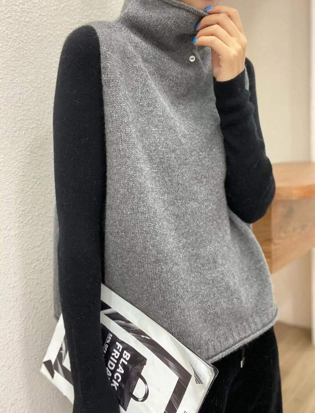 Cashmere Vest for Women, High Neck Pullover, Casual Knit Top, Sleeveless Jacket, Plus Size Waistcoat, Autumn and Winter