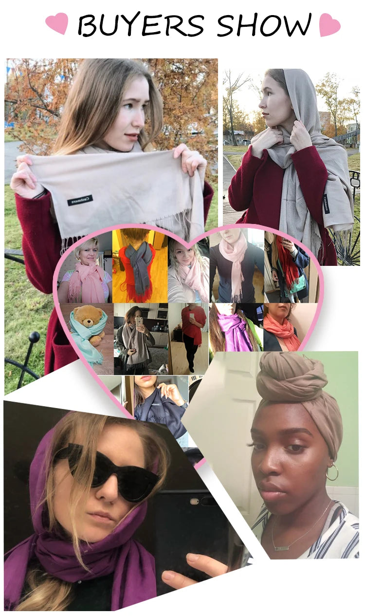 2023 New Women Scarf Thin Shawls Solid Color Women Scarf Winter Hijabs Tassels Long Cashmere Pashmina Hijabs Scarves Wraps