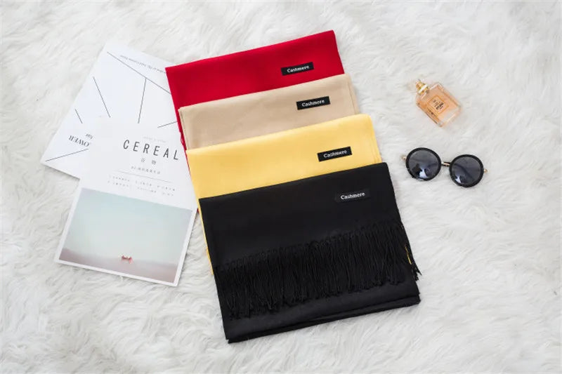 2023 New Women Scarf Thin Shawls Solid Color Women Scarf Winter Hijabs Tassels Long Cashmere Pashmina Hijabs Scarves Wraps